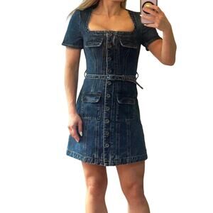 NWT Self-Portrait Denim Stitch Detail Mini Dress - Size 0 US